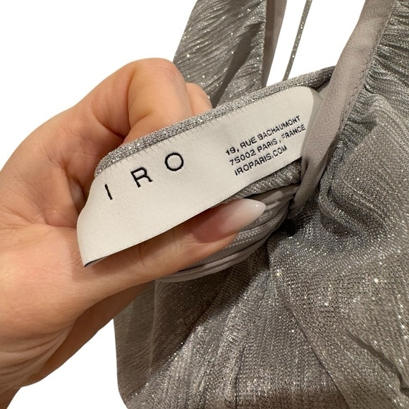 IRO Louxor Gathered Metallic Knitted Silver Mini Dress Size 34 VGUC - Picture 11 of 12